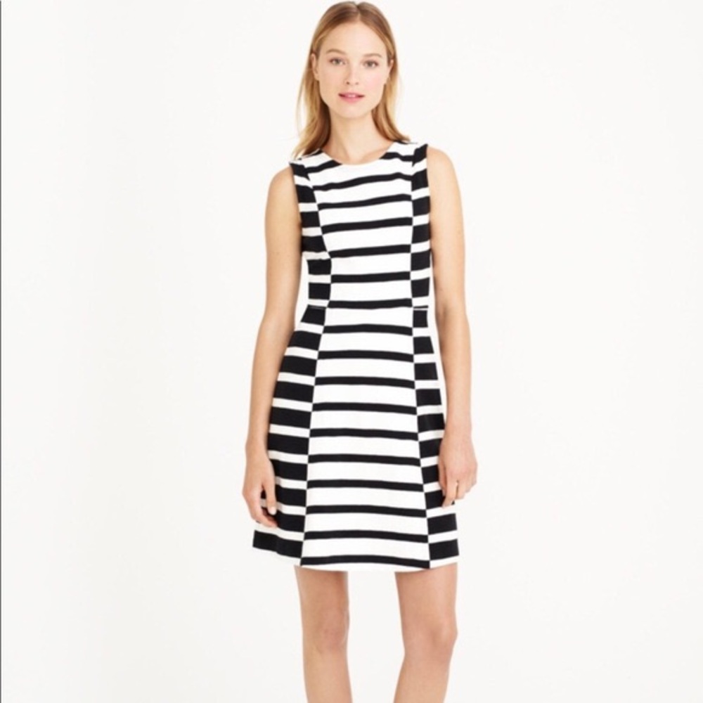 NWT JCrew Colorblock Black & White Striped Dress